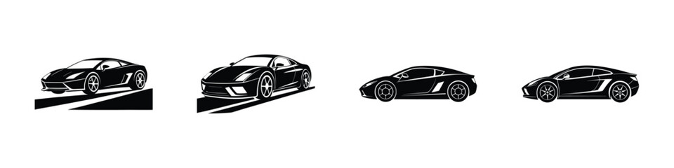 Regal Low-Angle View of Luxurious Sports Car Cruising Along Highway Silhouette on White Background