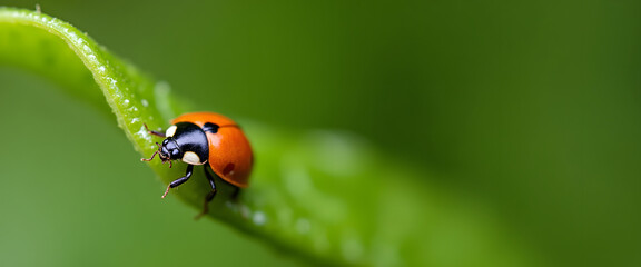 Fototapeta premium A close-up of a ladybug on a green leaf, showcasing intricate details in nature.
