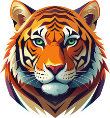 Striped tiger head vector illustration showing a wild feline predator with striking eyes and fur