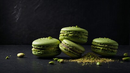 Green Pistachio Macarons on Dark Background