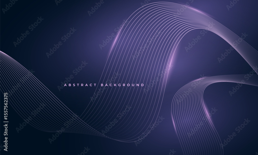 Aufkleber Glowing purple wavy lines on abstract technology dark blue background. Digital hi-tech vector illustration with particle striped wave lines