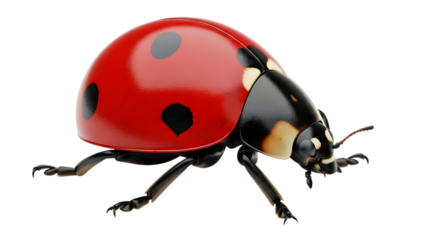 Detailed 3d rendering of a red ladybug with black spots isolated on transparent background