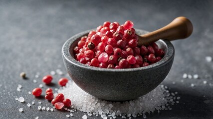 Close-Up of Pink Peppercorns and Sea Salt