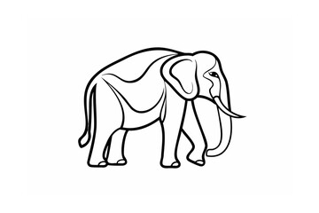 Elegant black and white vector illustration of a walking african elephant against white background