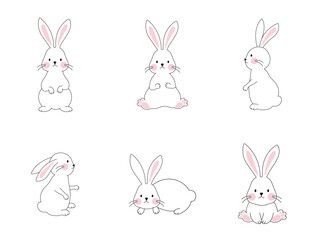 Cute Easter Bunny Vector Set – Pink Ears, Paws & Faces Isolated on Transparent Background