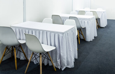Tables with tablecloths in a room