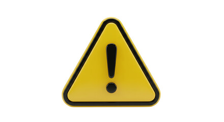 Yellow warning triangle with black exclamation mark isolated on transparent background