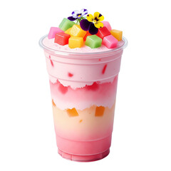 Colorful water and jelly cups isolated on transparent background