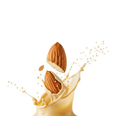 Almonds and milk isolated on transparent background