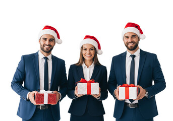 santa claus giving a gift to his team