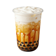 Brown sugar pearl milk tea cup isolated on transparent background