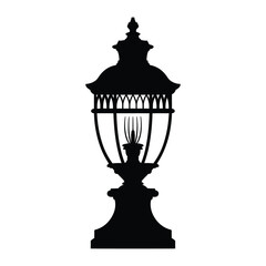 Fototapeta premium Heritage Gaslight Replica Lamp Silhouette, Vector, Illustration, Outline, Line Art, Icon, Logo, White Background.