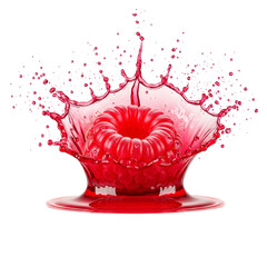 Raspberries and juice splashes isolated on transparent background