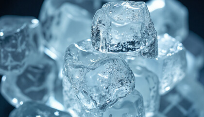 Obraz premium Close-up view of glittering transparent frozen water cubes stacked together