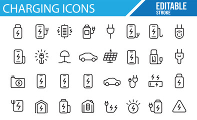 Energy and Charging Icons Set for Power and Electric Devices
