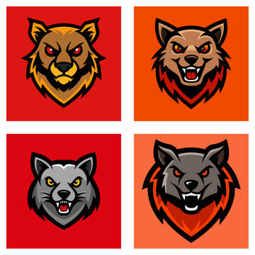 Illustration featuring four distinct animal mascot logos with the word zorilla below each one
