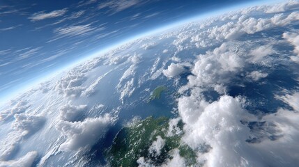 Fototapeta premium View of Earth from Space showing curvature atmospheric clouds and blue sky with detailed land and ocean surface features in a high-altitude perspective