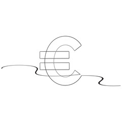 continuous line euro icon.one line drawing of euro money. Single line euro emblem isolated white background
