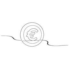 continuous line euro icon.one line drawing of euro money. Single line euro emblem isolated white background