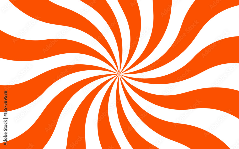 Poster abstract bold optical illusion background with swirling orange and white wavy stripes radiating from