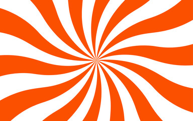 Abstract bold optical illusion background with swirling Orange and white wavy stripes radiating from the center and hypnotic spiral. Dynamic movement and symmetry, evoking a retro, energetic