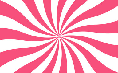 Abstract bold optical illusion background with swirling red and white wavy stripes radiating from the center and hypnotic spiral. Dynamic movement and symmetry, evoking a retro, energetic