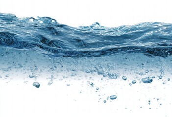 Blue Water Wave Texture with Bubbles on White Background