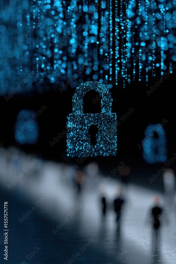 Aufkleber Digital security concept with illuminated lock symbol representing cybersecurity and data protection technology in a futuristic abstract background