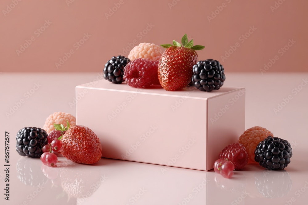 Poster assorted fresh berries including strawberries raspberries blackberries and red currants on white geo