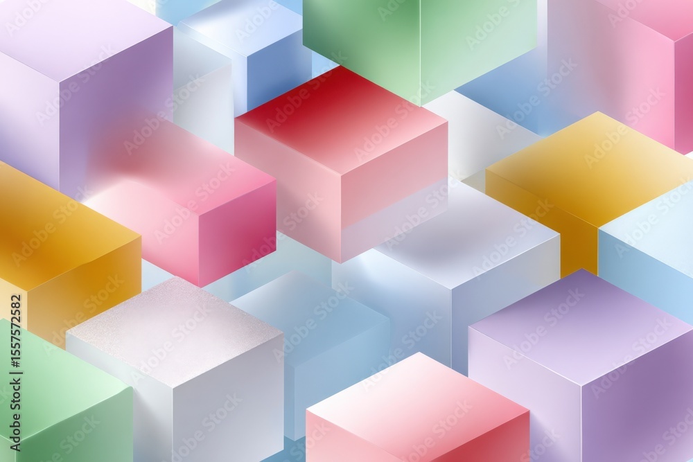 Poster Abstract 3D Cubes Multicolored Geometric Pattern with Soft Shadows and Modern Design for Creative Backgrounds and Visual Art