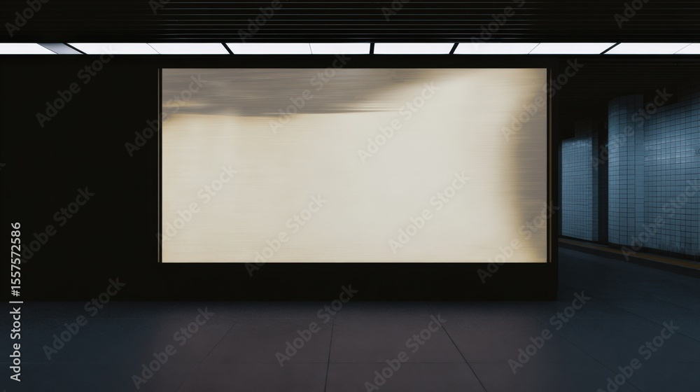 Poster Modern minimalist lighted display board in sleek dark interior space with subtle architectural elements and ambient lighting for
