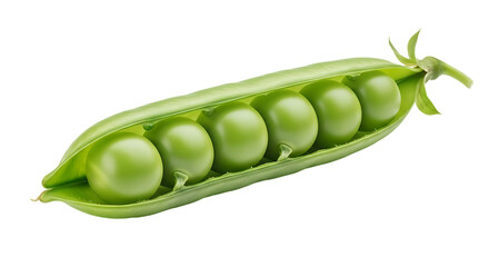 Fresh green pea pod with six round peas isolated on transparent background