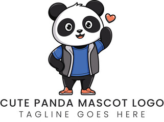Charming panda mascot waving with affection and a cute heart symbol near its head