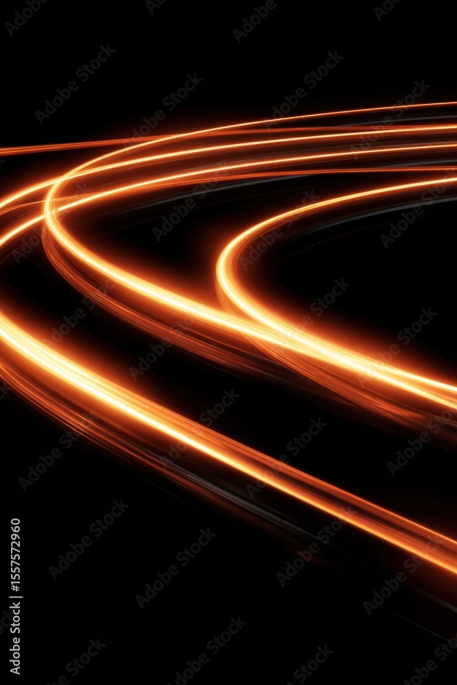 Poster Dynamic Light Trails in Motion Creating Bright Curves and Long Exposure Effects with Glowing Lines on a Dark Background