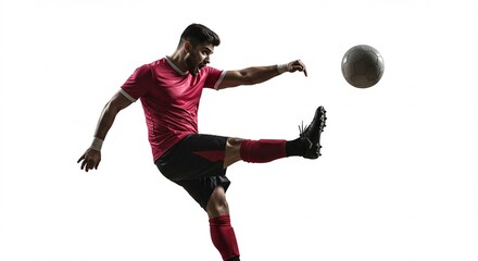 Naklejka premium Dynamic Soccer Player Kicking Ball Athletic Action Shot