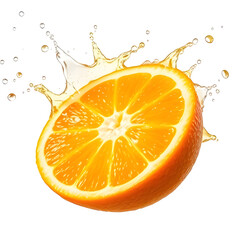 Orange Fruit Cut Open Mid-Air with Citrus Splash – Isolated