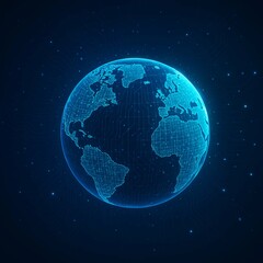 Naklejka premium Futuristic Digital Earth Globe with Glowing Network Connections Representing Global Data Exchange, Communication Technology, and Innovation in a Connected World