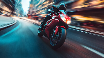 Fast Motorcycle On City Streets With Motion Blur