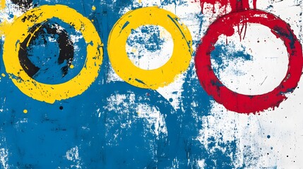 Abstract Art Painting- Bold Circles in Blue, Yellow, Red