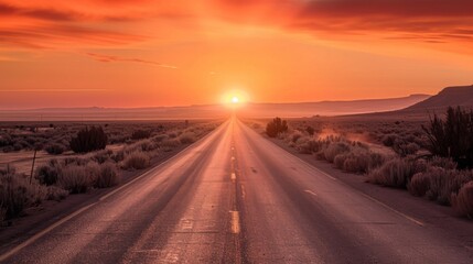 Scenic road in sunset with vibrant sky colors.