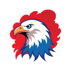 Bald Eagle Head with Red White Blue Smoke Effect, Patriotic American Symbol Vector Illustration.