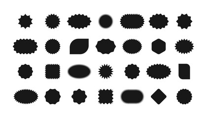 Set of price sticker, sale or discount sticker, sunburst badges icon. Zig zag wavy edge rectangle, oval, circle stickers set. Vector illustration