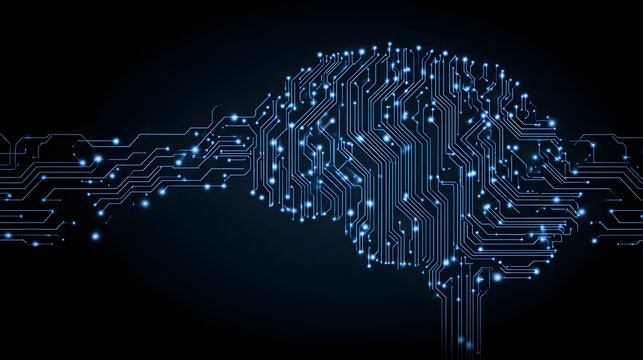 A stylized representation of a brain integrated with a circuit board, symbolizing the concept of brain-computer interfaces (BCIs) or brain implants.  - Powered by Adobe