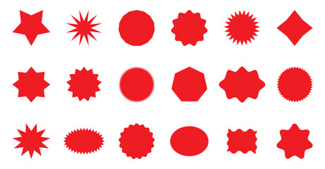 Starburst stickers. Set of red starburst, starburst labels. Black icons on white background