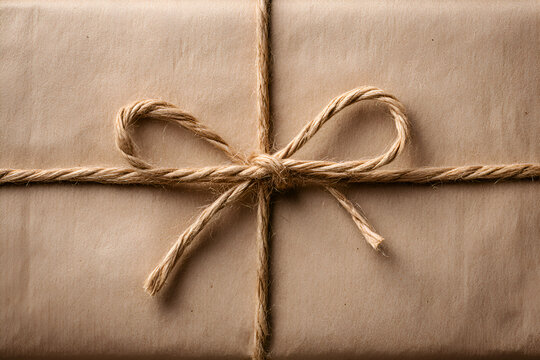 Brown paper package tied up with string with a bow