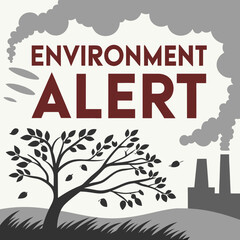 Environmental alert graphic with tree and factory against smoke  