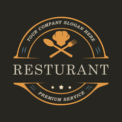 Vintage-Inspired Restaurant Logo Featuring Chef's Hat, Cutlery, and a Pledge of Premium Service