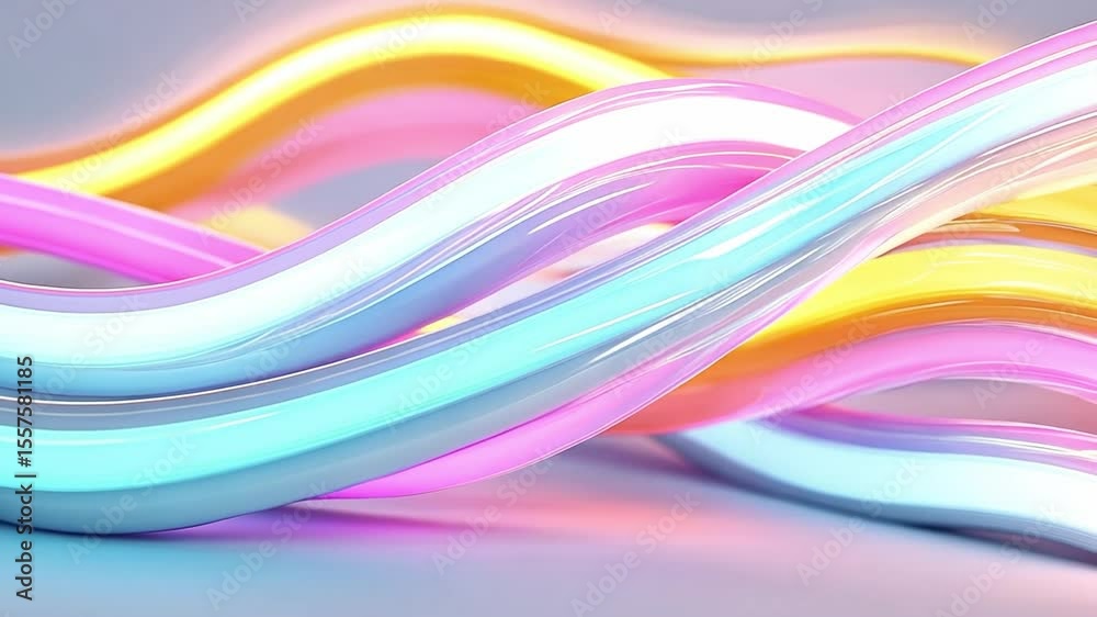 Poster Colorful Flowing Light: A vibrant display of interconnected, luminous ribbons weaves across a soft backdrop, creating a mesmerizing dance of light and color.