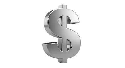 Shiny metallic 3d dollar sign symbol isolated on transparent background