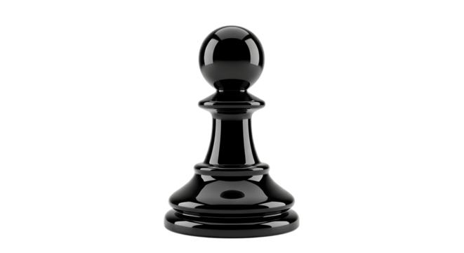 A single black chess pawn piece isolated on a transparent background isolated on transparent background